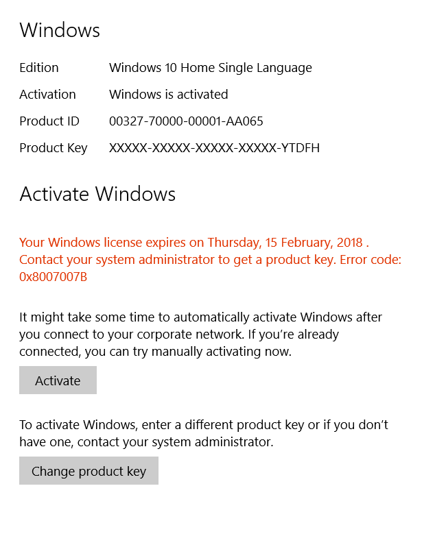 Windows Activating error 0x8007007B